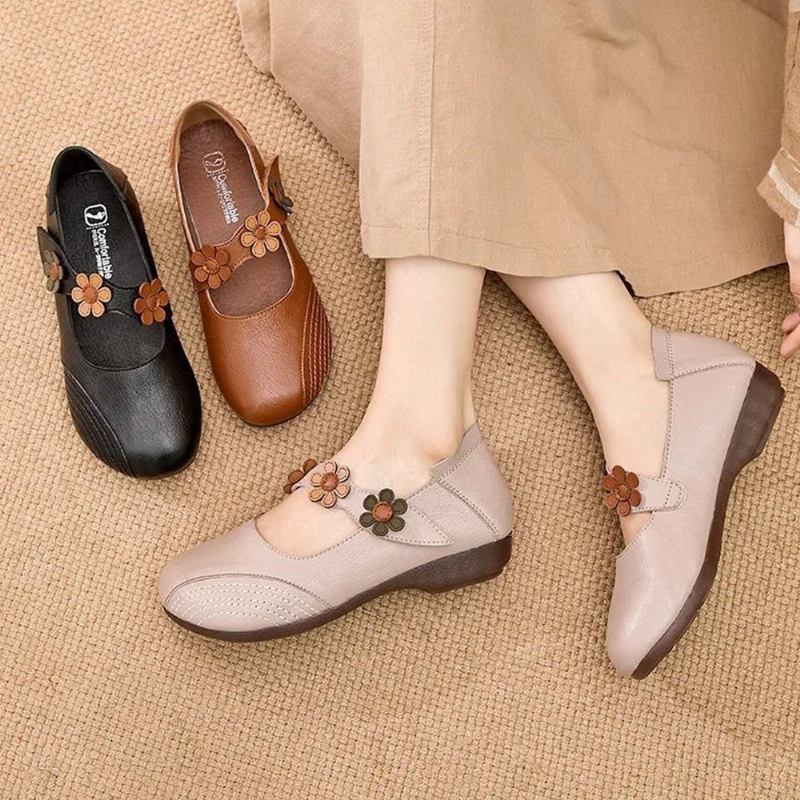 Dam Vintage Blommönster Rund Tå Andas Mjuk Sula Flats
