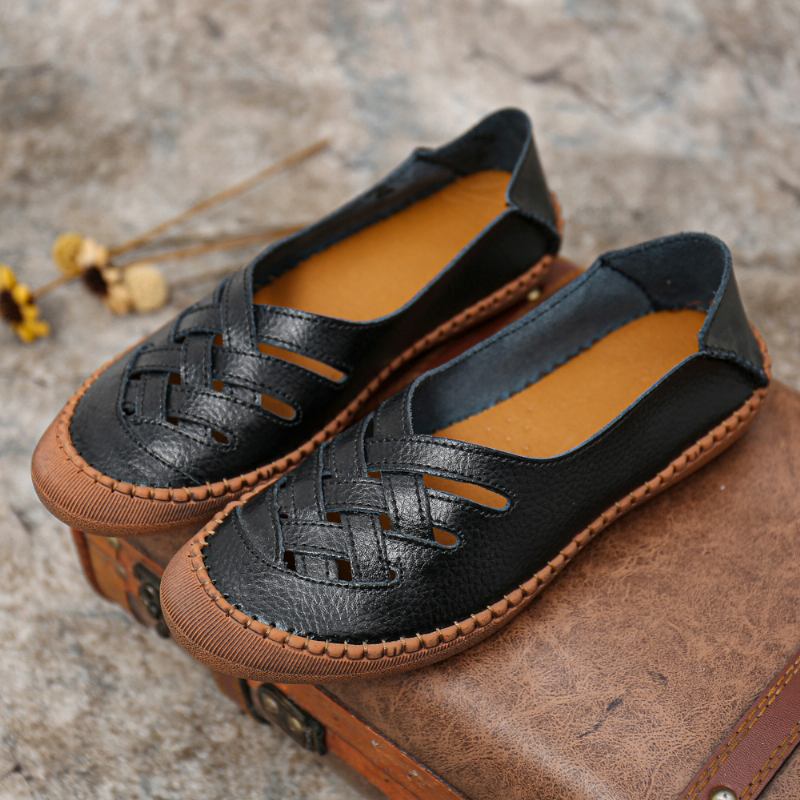 Damer I Äkta Läder Andas Plus Storlek Hollow Spring Casual Flats Loafers