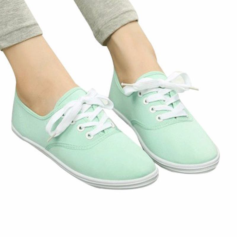 Damer I Enfärgad Canvas Snörning Av Casual Flats Loafers