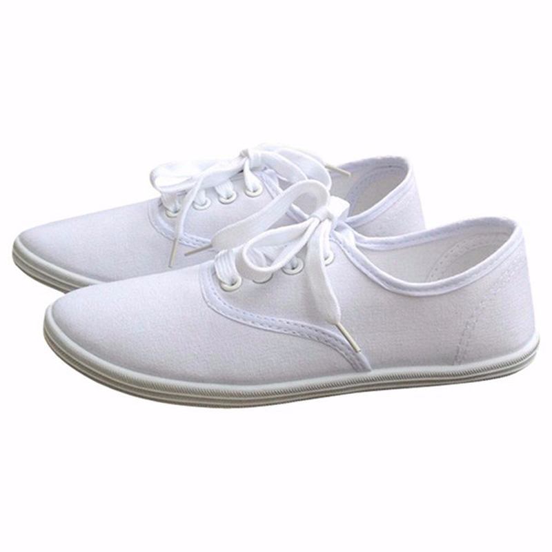 Damer I Enfärgad Canvas Snörning Av Casual Flats Loafers