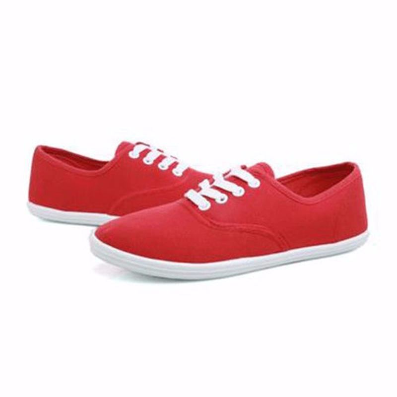 Damer I Enfärgad Canvas Snörning Av Casual Flats Loafers