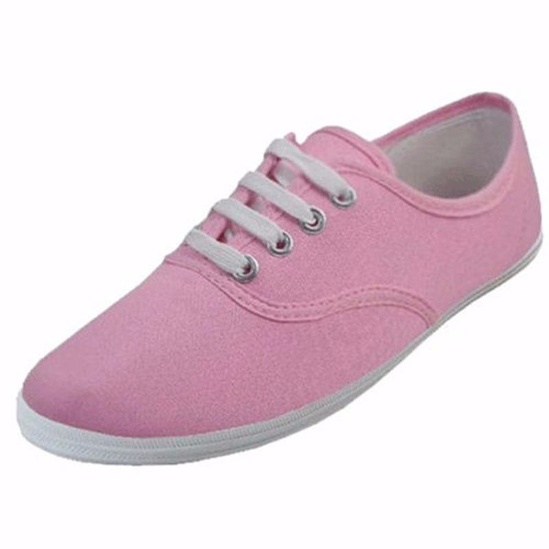 Damer I Enfärgad Canvas Snörning Av Casual Flats Loafers