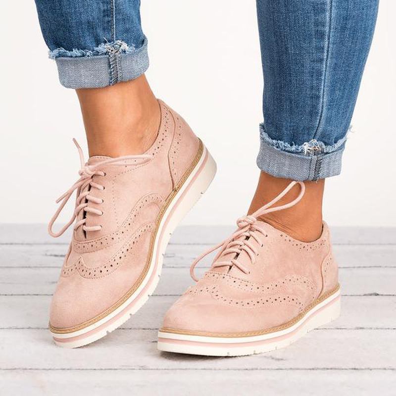 Damer Plus Storlek Brogue Snörning Mjuk Snörning Casual Oxford Loafers
