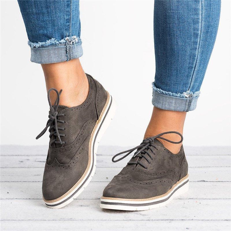 Damer Plus Storlek Brogue Snörning Mjuk Snörning Casual Oxford Loafers