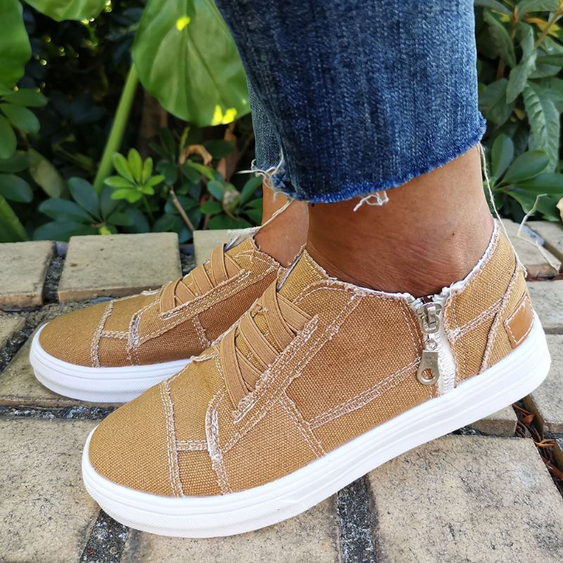 Damer Plus Storlek Elastiskt Band Dragkedja Canvas Casual Loafers