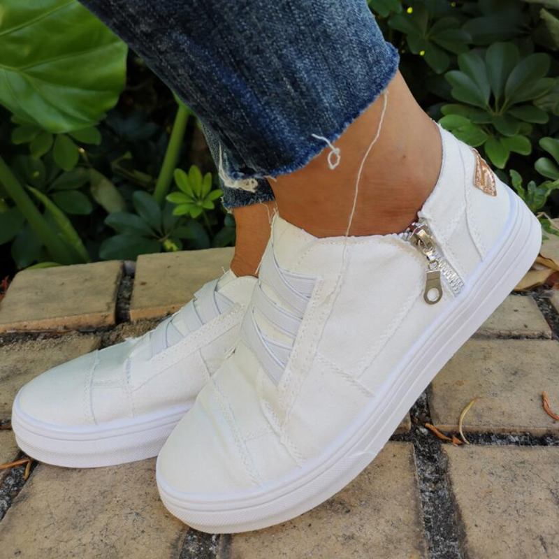 Damer Plus Storlek Elastiskt Band Dragkedja Canvas Casual Loafers