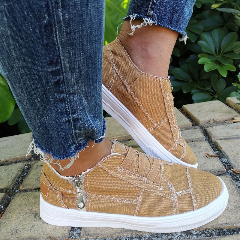 Damer Plus Storlek Elastiskt Band Dragkedja Canvas Casual Loafers