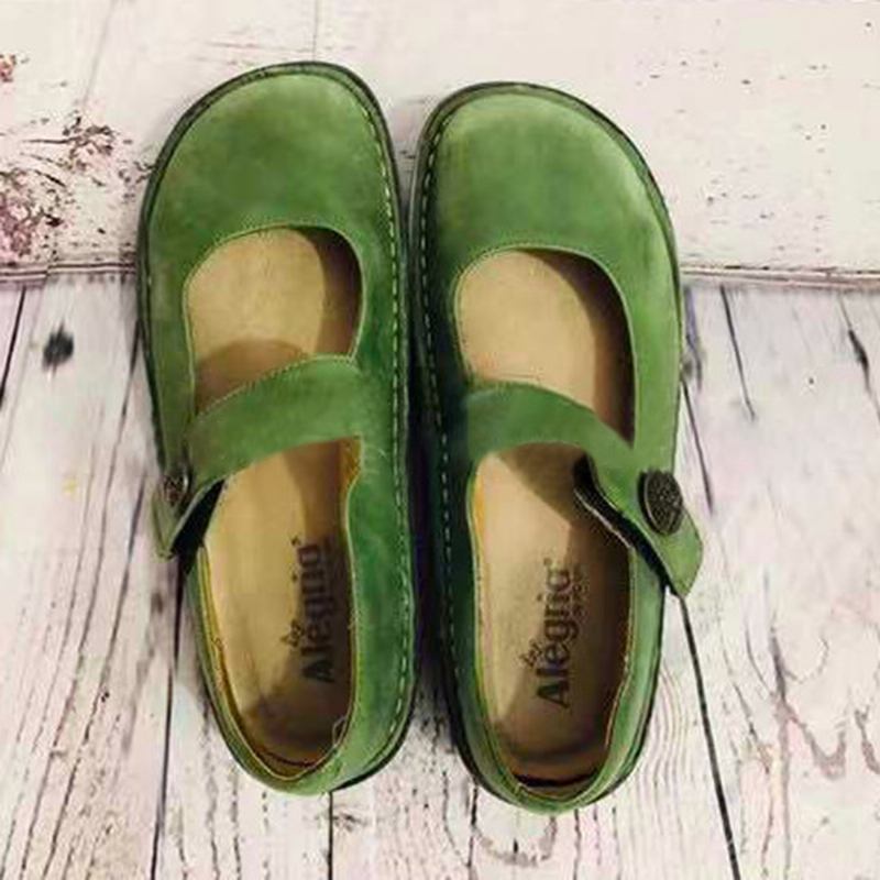 Damer Plus Storlek Solid Rund Tå Justerbar Krokögla Casual Flats Loafers