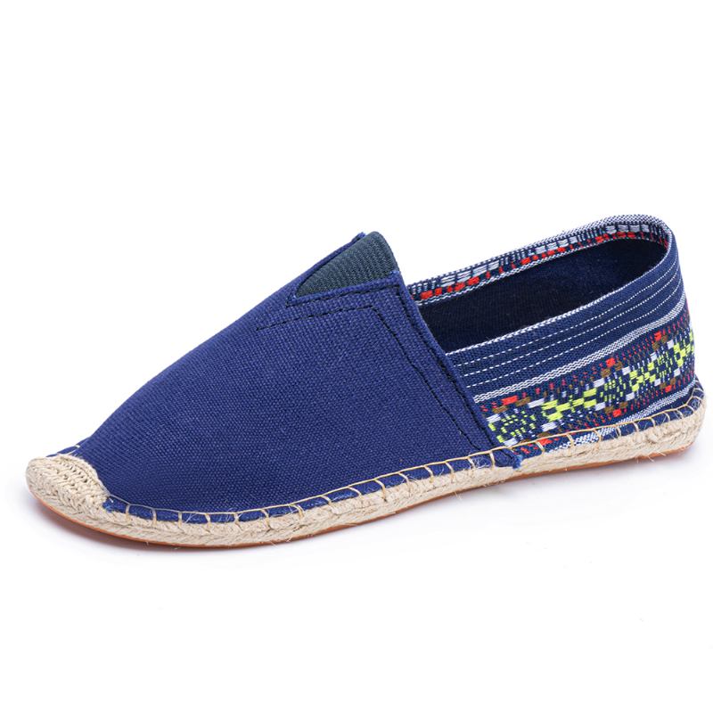 Etnisk Skarvning Färgglatt Randigt Linne Andas Slip On Casual Espadrille Platta Skor