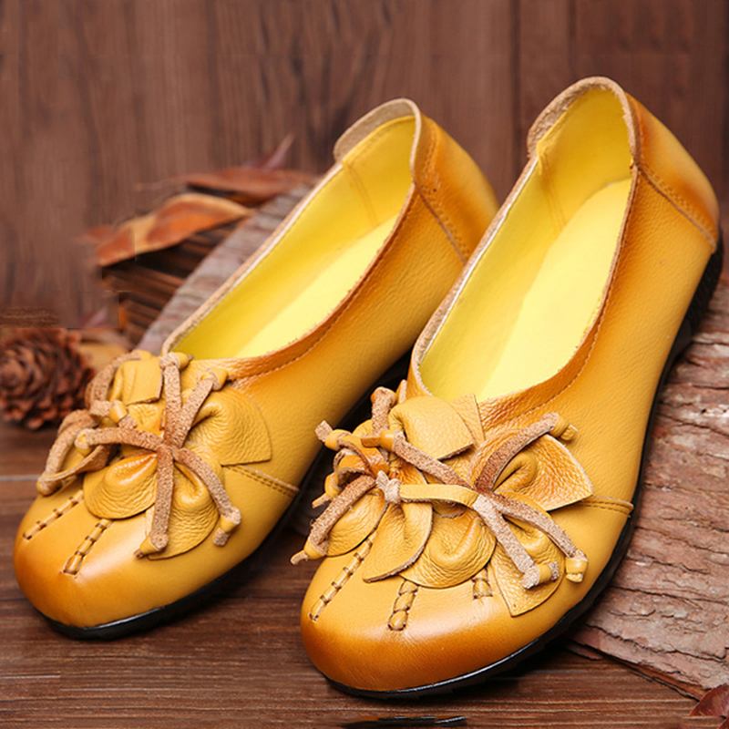 Floral Flats Skor I Äkta Läder