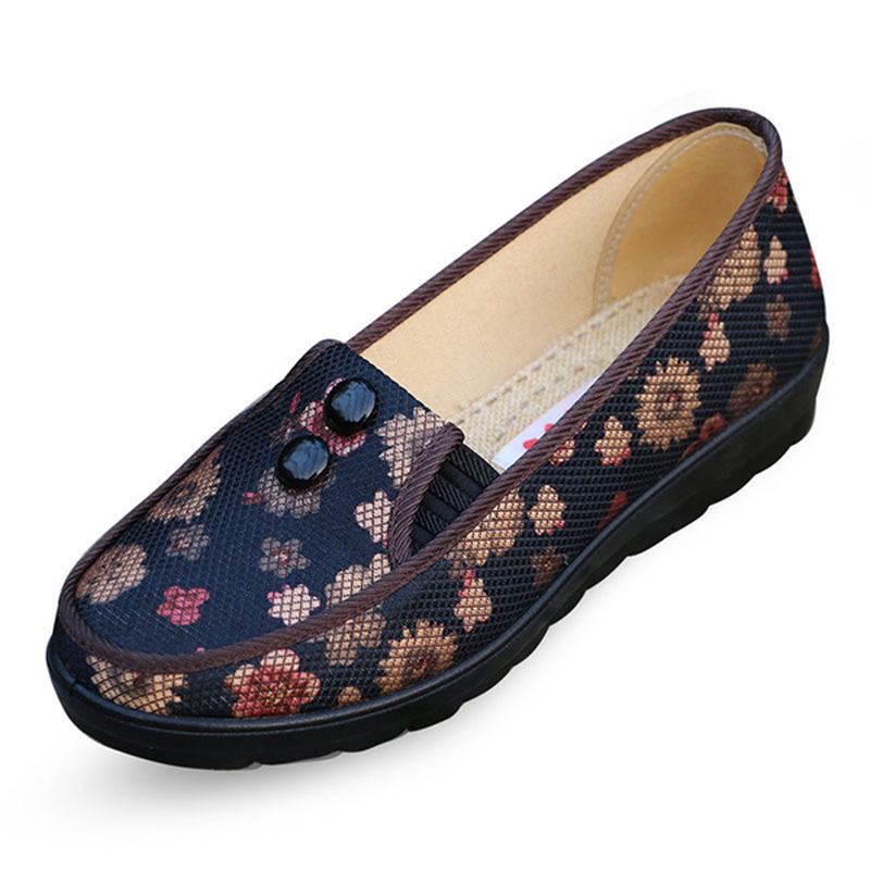 Floral Mesh Andas Slip On Flat Shoes Rund Tå Mjuk Sula Flats