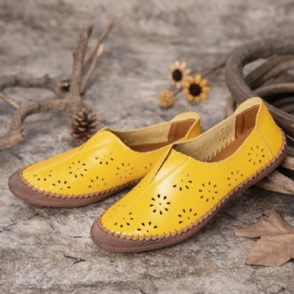 Kvinnor Äkta Läder Elastiskt Band Som Andas Ihåligt Fjäder Kausal Platta Loafers