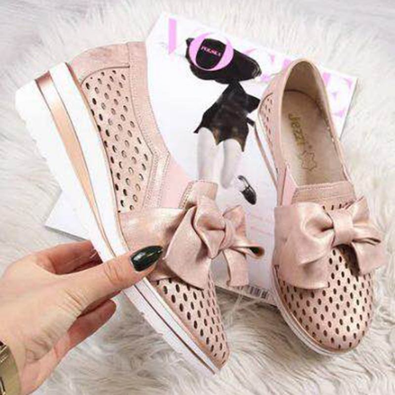 Kvinnor Andas Hollow Butterfly Knot Wedges Loafers