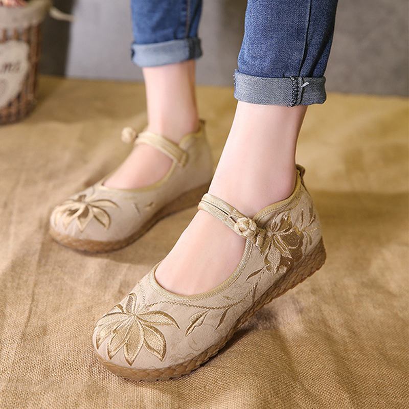 Kvinnor Broderade Blommor Mjuk Sula Casual Flat Loafers