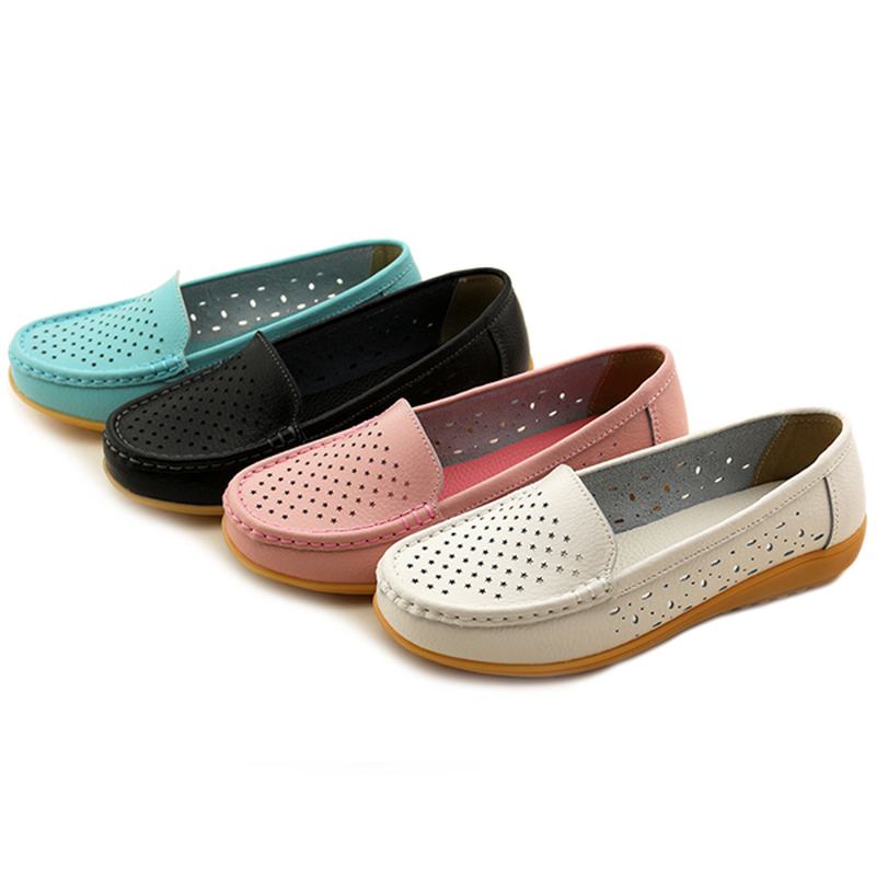 Kvinnor Casual Hollow Out Mjuk Bekväm Sommar Slip On Outdoor Flats Loafer Skor