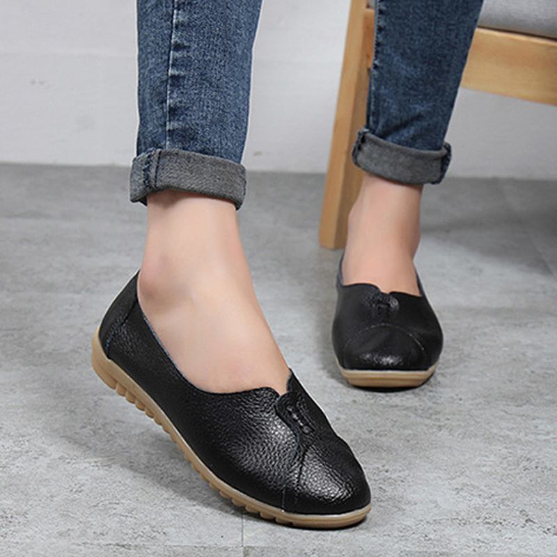 Kvinnor Casual Mjukt Läder Platta Skor Driving Slip-ons Bekväma Loafers