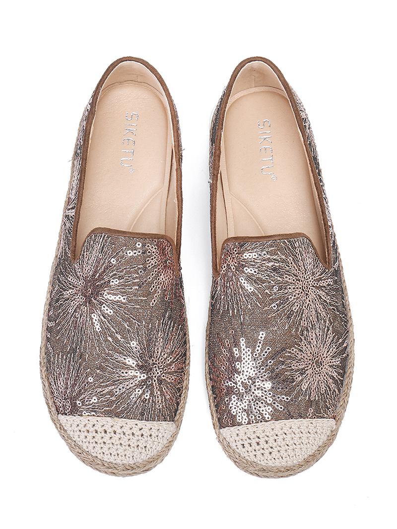 Kvinnor Casual Sequined Blommor Mönster Espadrille Flats Loafers