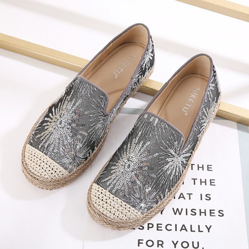 Kvinnor Casual Sequined Blommor Mönster Espadrille Flats Loafers