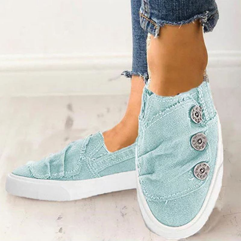 Kvinnor Casual Spänne Dekoration Bekväma Canvas Slip-on Loafers