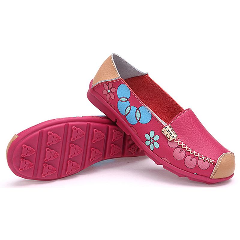 Kvinnor Flats Skor Bekväma Andas Slip On Blommor Blommig Flat Loafers Skor