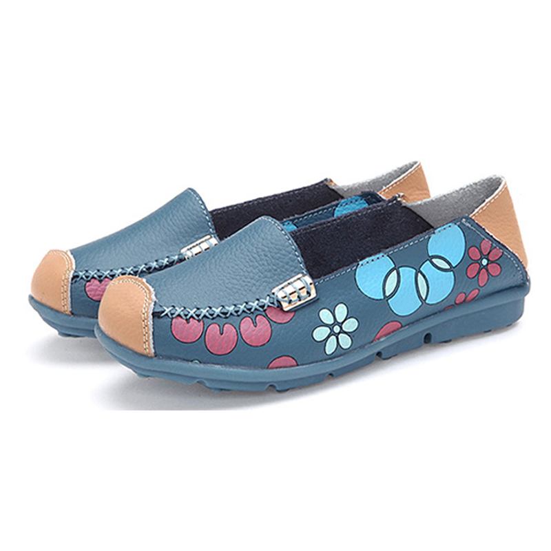 Kvinnor Flats Skor Bekväma Andas Slip On Blommor Blommig Flat Loafers Skor