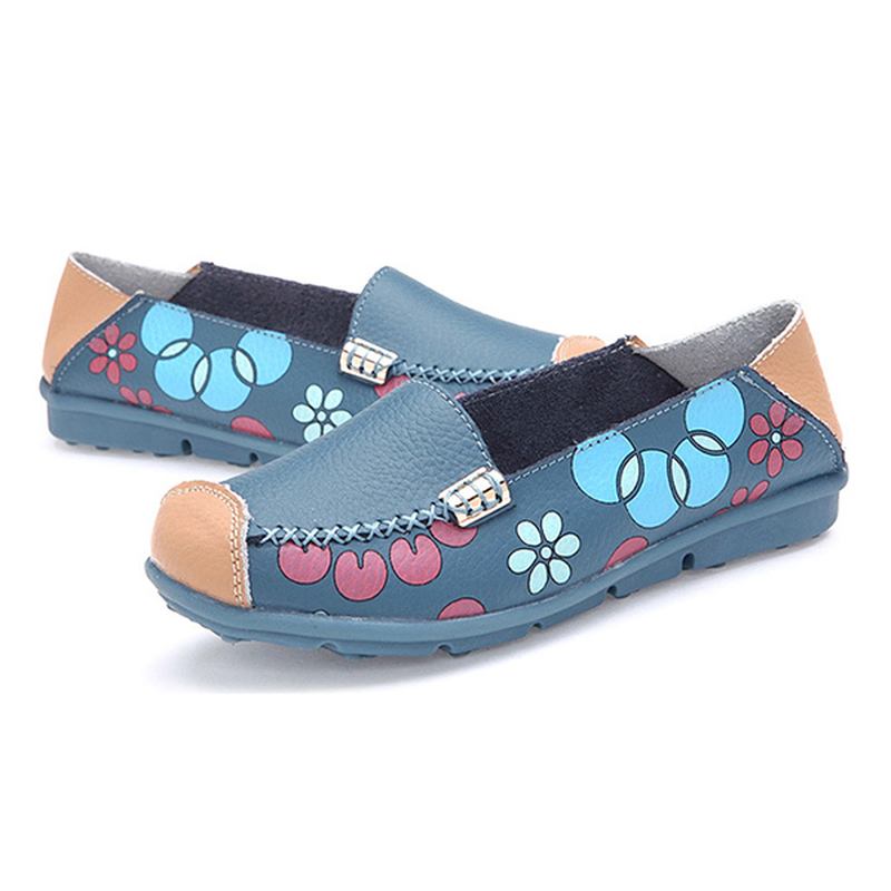 Kvinnor Flats Skor Bekväma Andas Slip On Blommor Blommig Flat Loafers Skor