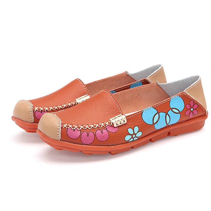 Kvinnor Flats Skor Bekväma Andas Slip On Blommor Blommig Flat Loafers Skor