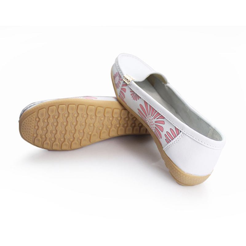 Kvinnor Flats Skor Bekväma Slip-on Mjuk Casual Blomma Blommor Läder Loafers Flats Skor