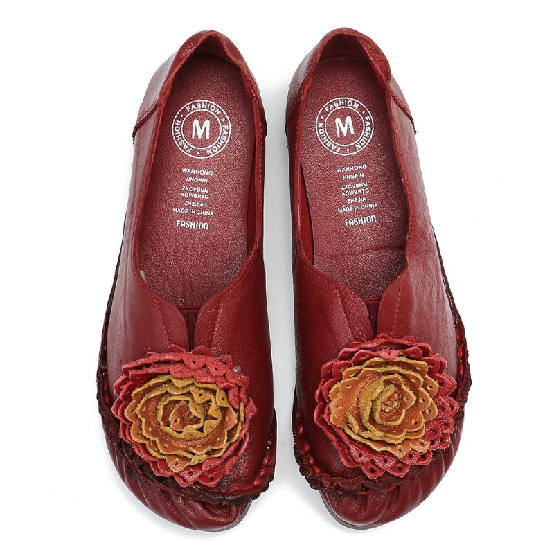 Kvinnor Folkways Stricing Blommor Mjuk Sula Casual Flat Loafers