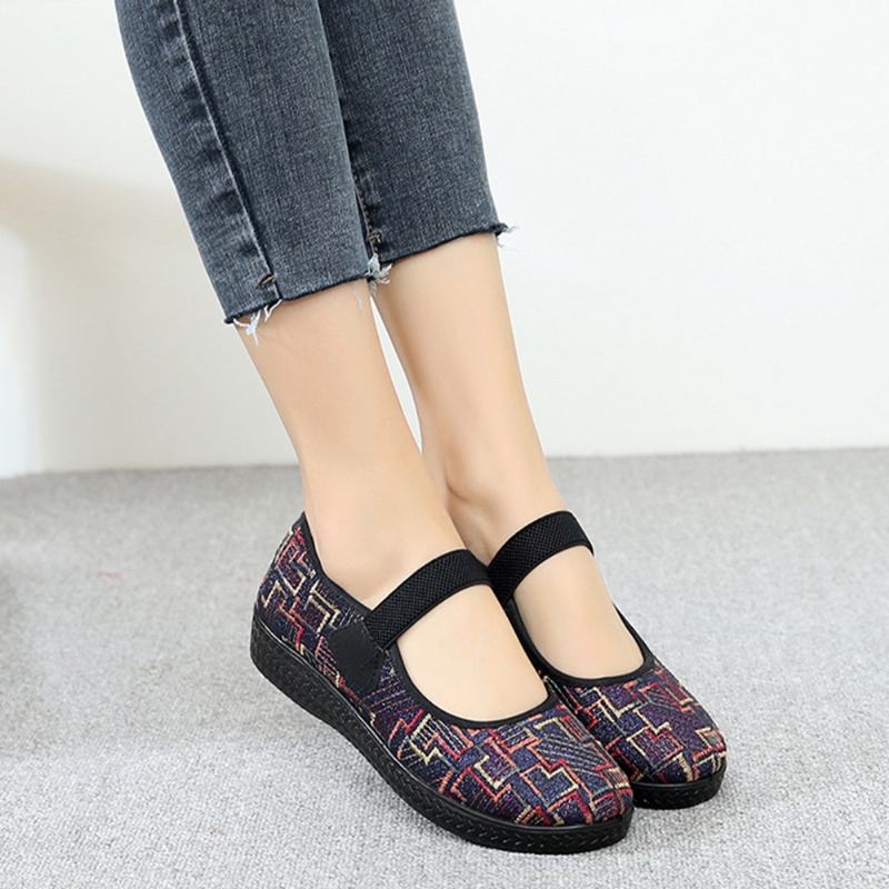 Kvinnor Gamla Peking-tyg Elastisk Slip On Resistant Loafers