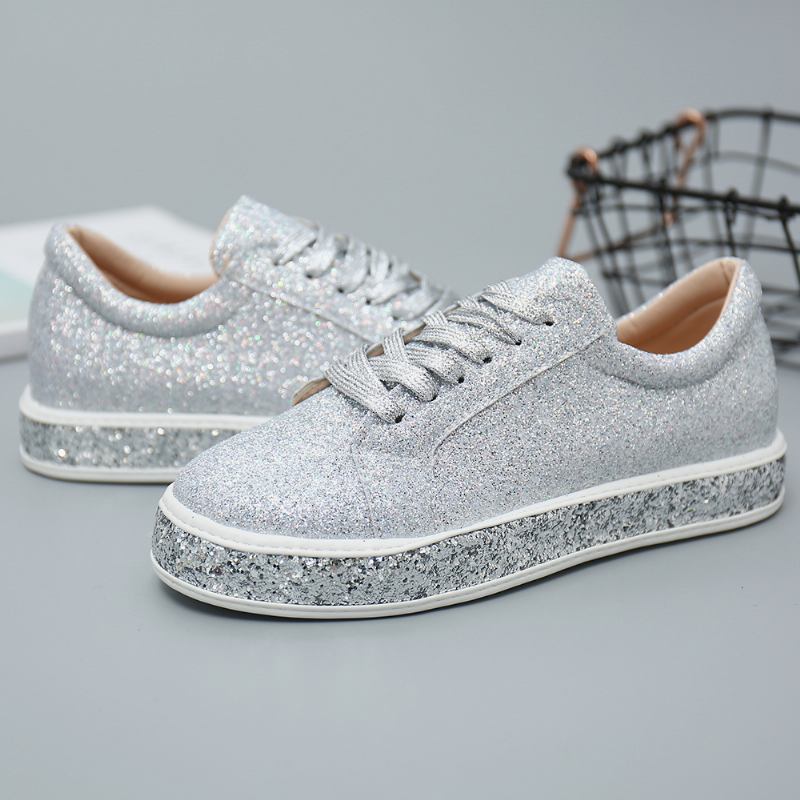 Kvinnor Glitter Paljetter Mode Snörning Party Casual Plattform Skor Flats