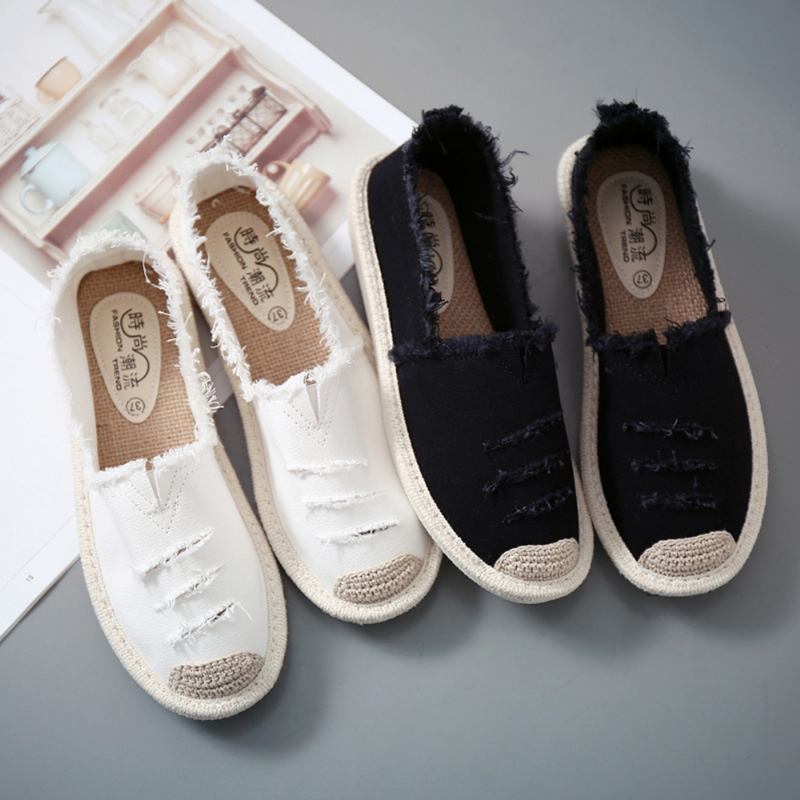 Kvinnor Halm Ripped Andas Slip On Fisherman Flats Skor