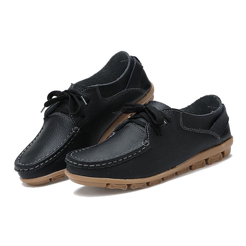 Kvinnor Höst Platta Skor Snörning Mjuk Sula Flats Rund Tå Anti-slip Loafers