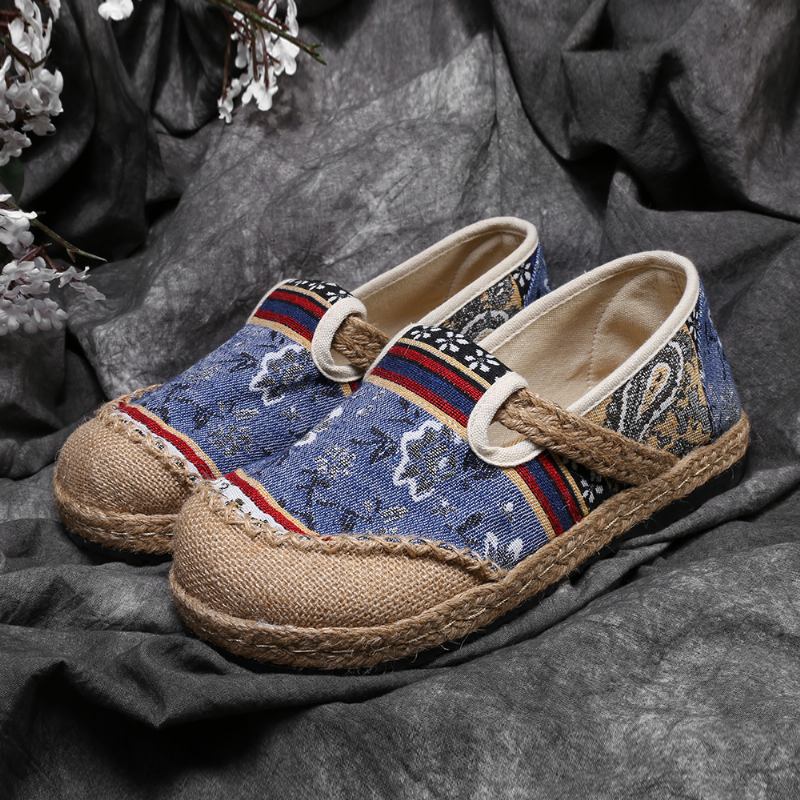 Kvinnor Linne Gamla Peking Tryck Stricing Slip On Loafers