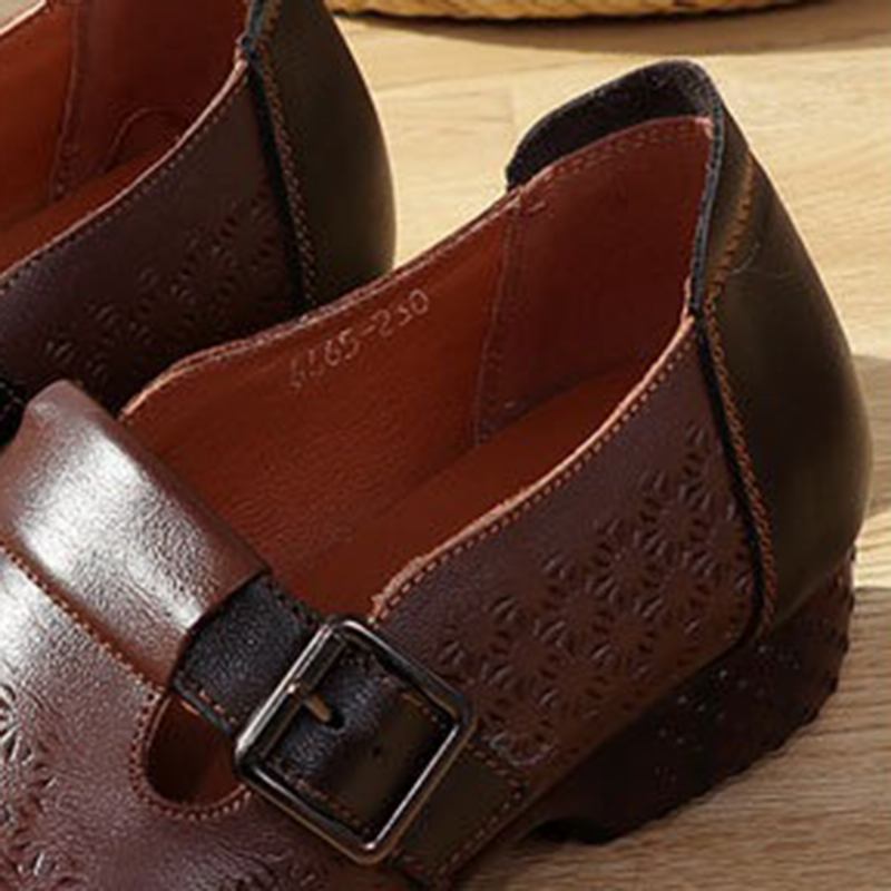 Kvinnor Mjuk Andas Ihåliga Bärbara Spänne Casual Leather Loafers