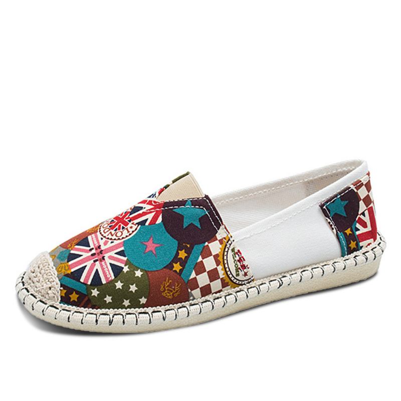Kvinnor Mönster Slip On Hand Sömmar Casual Flat Loafers Skor