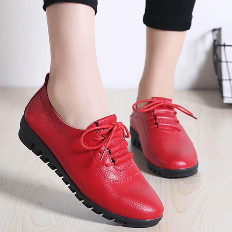 Kvinnor Non-slip Enfärgad Läder Lace-up Mjuk Sula Flats