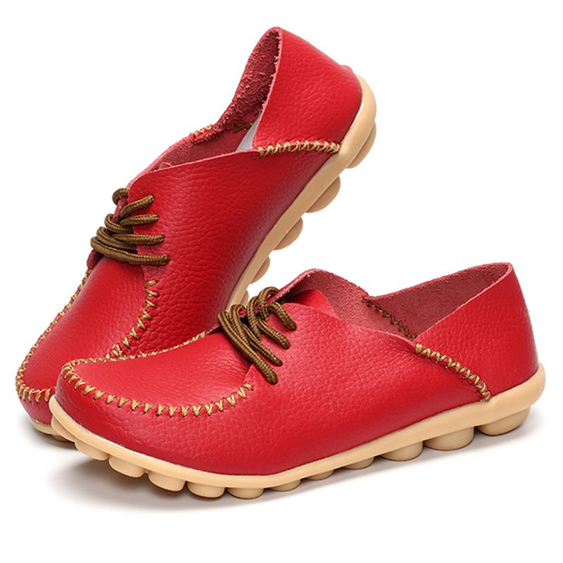 Kvinnor Platta Skor Utomhus Snörning Rund Tå Mjuk Bekväma Casual Loafers