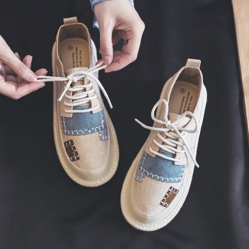 Kvinnor Splicing Halkbeständig Mjuk Casual Lace Up Flats