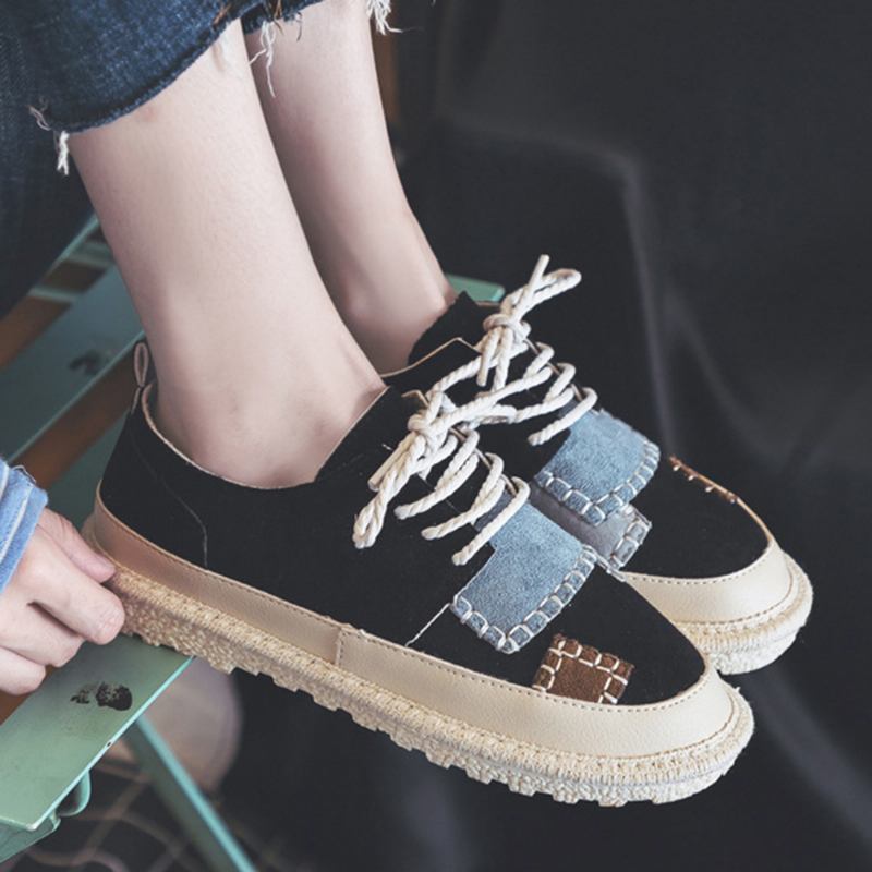Kvinnor Splicing Halkbeständig Mjuk Casual Lace Up Flats
