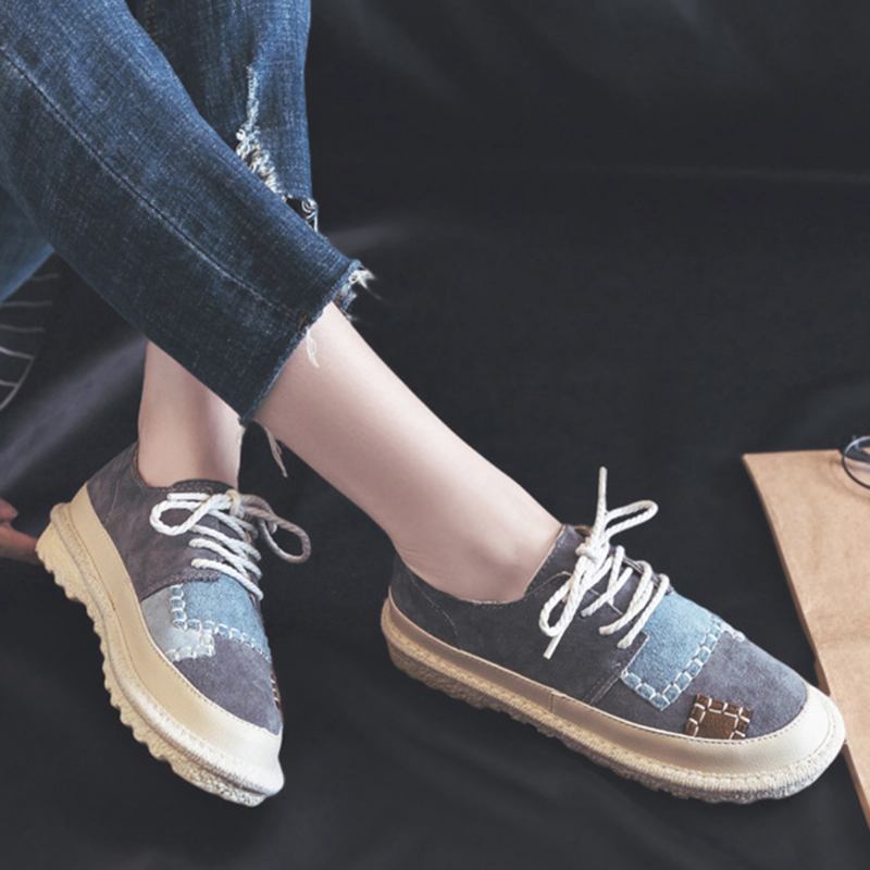 Kvinnor Splicing Halkbeständig Mjuk Casual Lace Up Flats