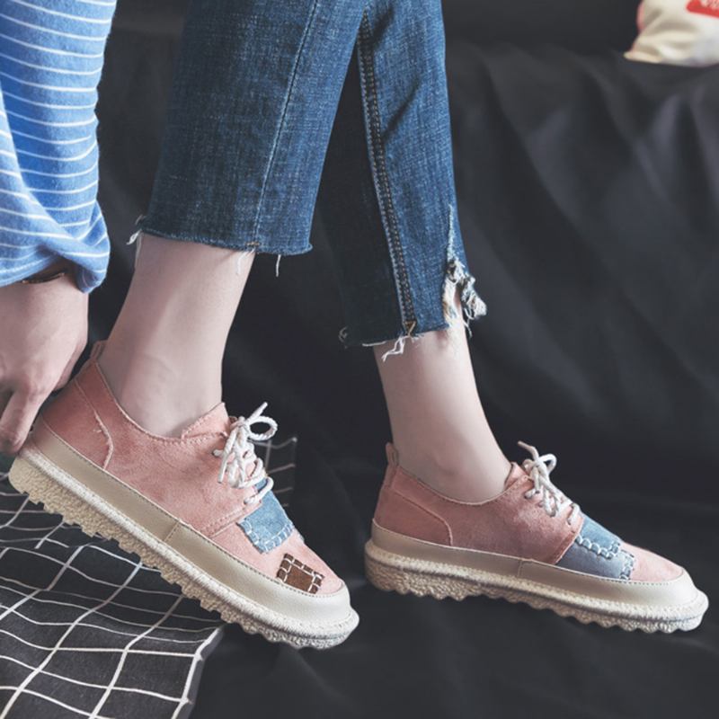 Kvinnor Splicing Halkbeständig Mjuk Casual Lace Up Flats