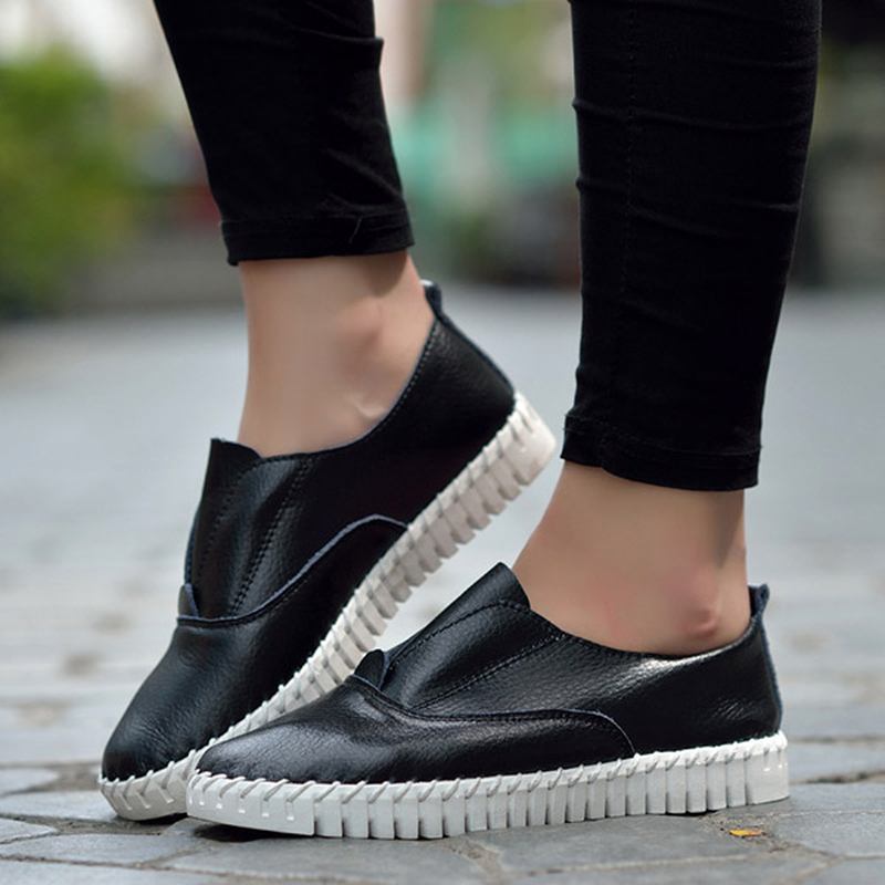 Kvinnor Spring Casual Flats Spetsiga Tå Mjuk Sula Skor Slip On Flat Loafers