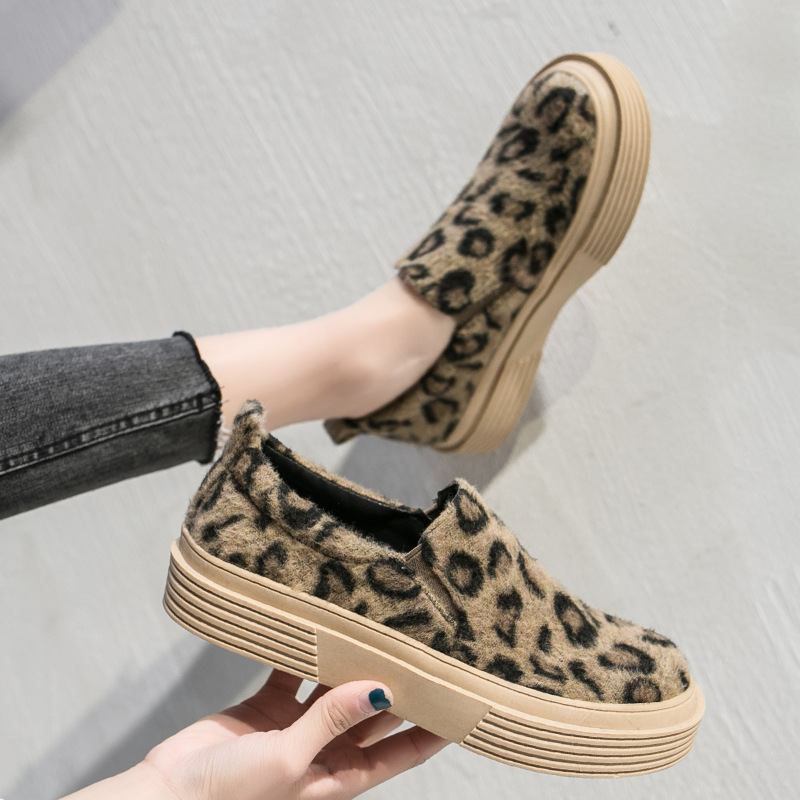 Kvinnor Stor Leopard Mocka Halkbeständig Casual Flats