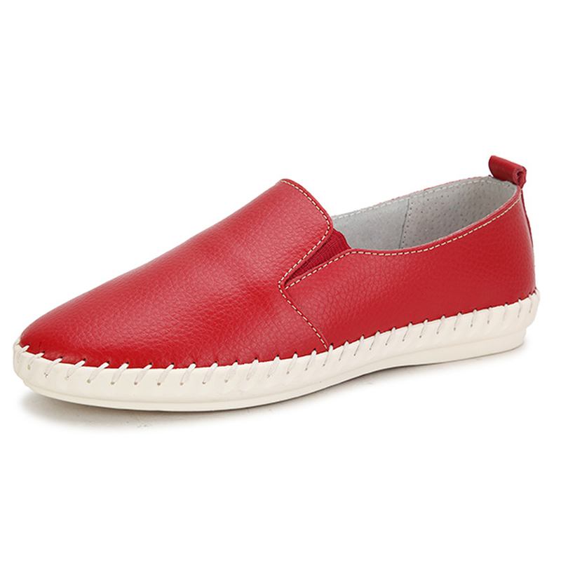 Kvinnor Våren Casual Flat Shoes Slip On Loafers Mjuk Botten Läder Flat Shoes