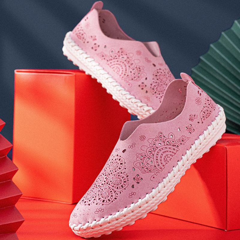 Kvinnors Kort Blommig Ihålig Rund Tå Plattsömnad Loafers Skor