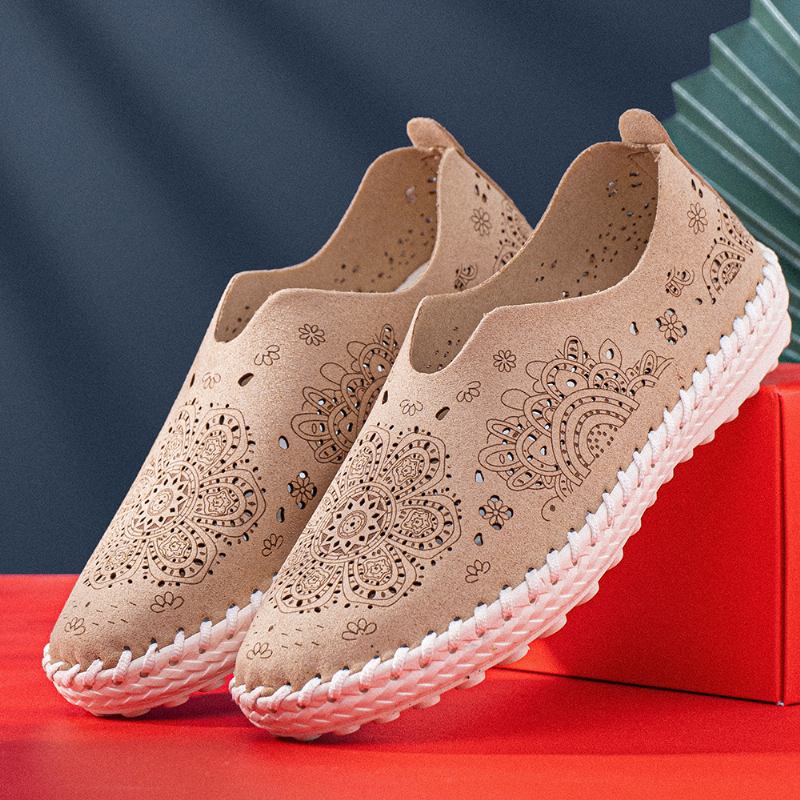 Kvinnors Kort Blommig Ihålig Rund Tå Plattsömnad Loafers Skor