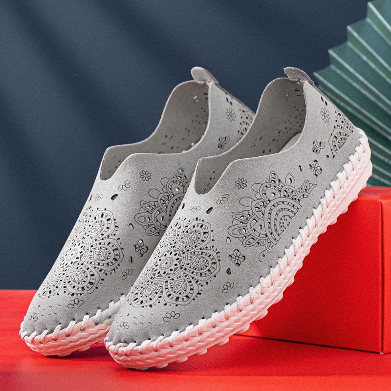 Kvinnors Kort Blommig Ihålig Rund Tå Plattsömnad Loafers Skor