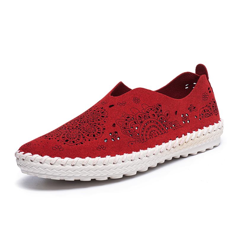 Kvinnors Kort Blommig Ihålig Rund Tå Plattsömnad Loafers Skor