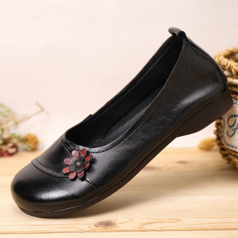 Kvinnors Läderblommor Slip On Flats Loafers Skor